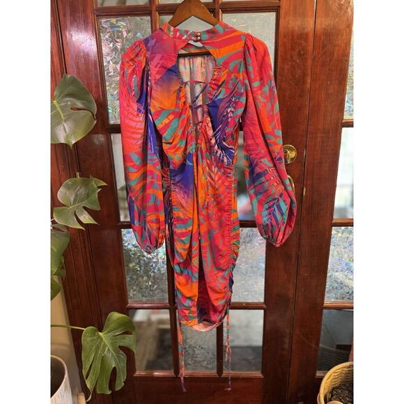 COSEL Draped Palm tree Dress high end 8 balloon sleeve VEUC - Picture 8 of 8